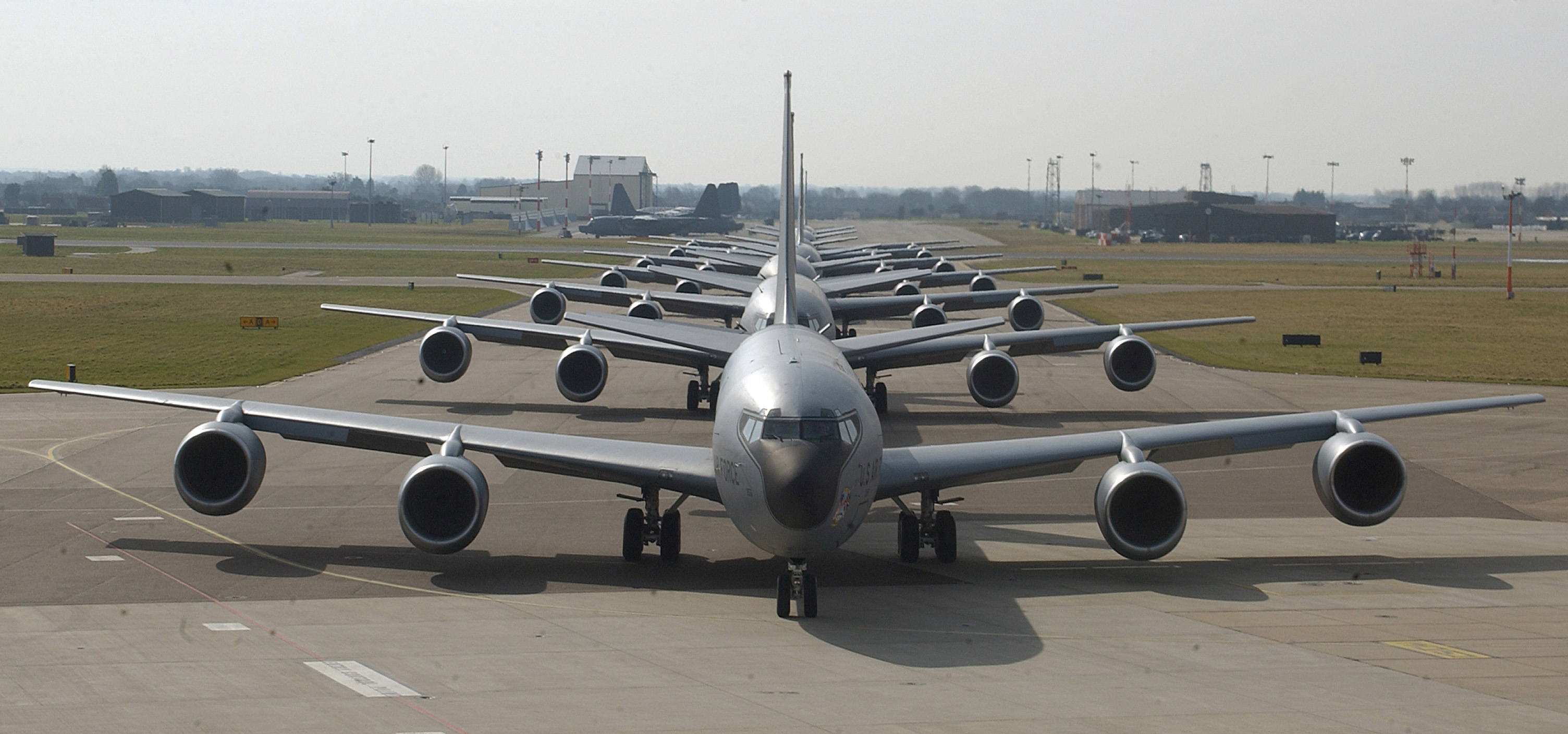 KC-135s lining up at RAF Mildenhall. (USAF photo)
