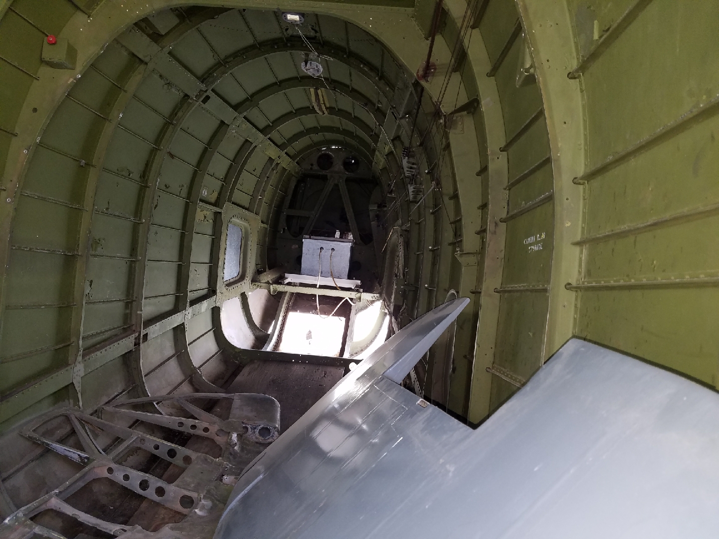 Inside the Harpoon's fuselage. You can see one of the rudders stored here in the foreground. The Vintage Aviation Museum will recover these control surfaces over the winter to help prepare the aircraft for a ferry flight to their base near Salt Lake City, Utah for more extensive repairs. (photo via Vintage Aviation Museum) 