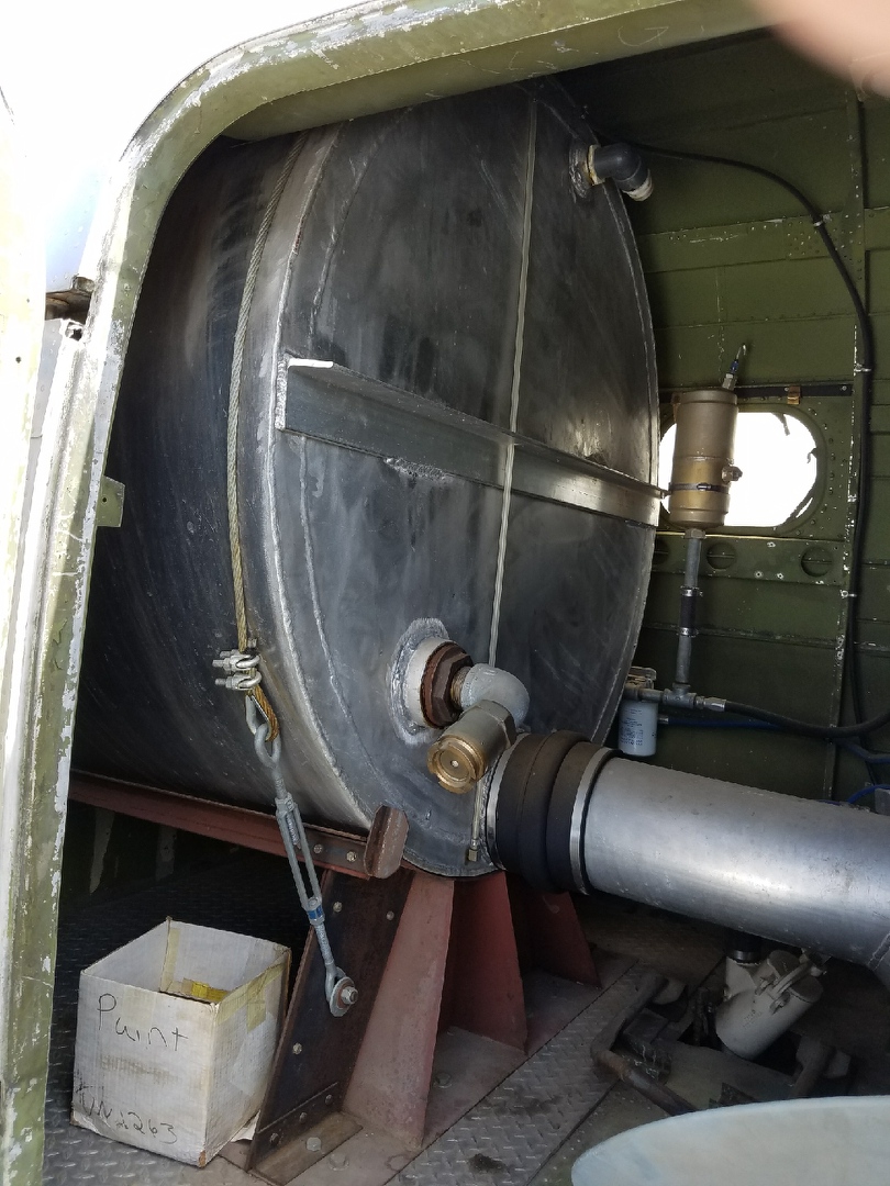 The sprayer tank inside the Vintage Aviation Museum's newly acquired PV-2 Harpoon. The restoration team will remove this tank along with the associated hardware and underwing spray bars during the restoration. (photo via Vintage Aviation Museum) 