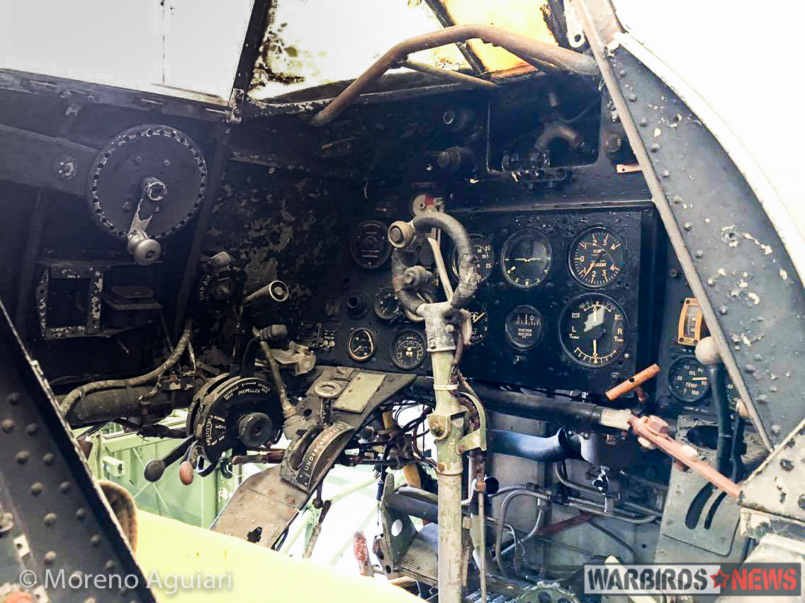 Inside the cockpit of Tempest II LA607. It is in near-time-capsule condition, and will serve as a guide to the reconstruction of Tempest V, EJ693. Note the original, black-painted cockpit. This will be replicated on EJ693 as well. (photo by Moreno Aguiari)