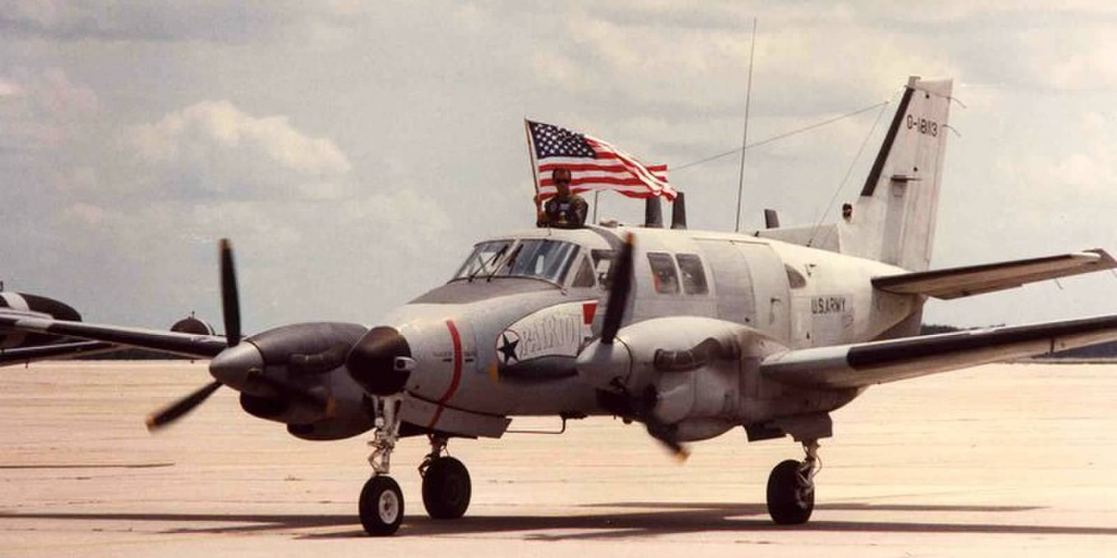 RU-21A 67-18113 as she arrived home in Orlando from the Middle East following her role in the first Gulf War. This is the aircraft which the Memorial has acquired for display. (photo via 138th Aviation Company Memorial)