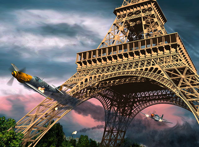 Detail of Len Krenzler of Action Art's painting of the Berlin Express's Eiffel Tower victory. (Image Credit: Len Krenzler / Action Art )
