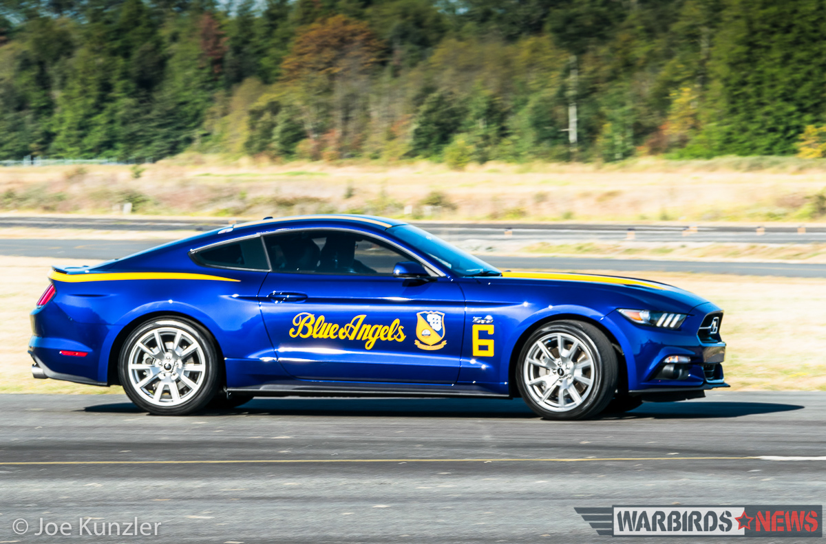A 2015 Ford Mustang painted as a tribute to the US Navy Blue Angels aerial demonstration team. (photo by Joe Kunzler)