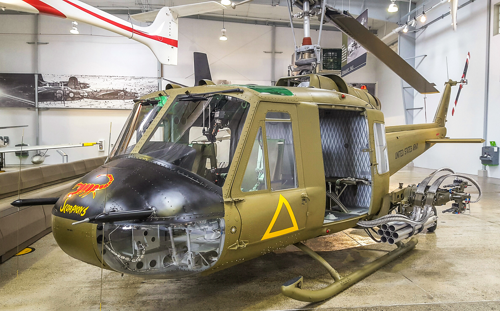 The Flying Heritage Collection's freshly-restored Bell UH-1B Iroquois has just gone on display at the museum. (photo via FHC)