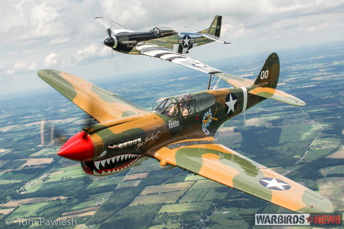 The American Airpower Museum's P-40M 'The Jacky C." flanked by Scott Yoak's P-51D 'Quick Silver'. (Photo by Tom Pawlesh)