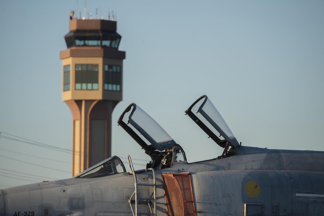 A QF-4 Phantom is parked on the flight line at Holloman Air Force Base, N.M. on Aug. 17. The QF-4 mission flew its final unmanned mission Aug. 17. The QF-4s here will continue flying manned missions until the official end of the QF-4 program in December 2016. (U.S. Air Force photo by Airman 1st Class Randahl J. Jenson)