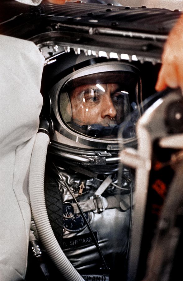 Alan Shepard aboard his famous space-shot wearing the space suit that NASM is now preserving. (photo via Wikipedia) 