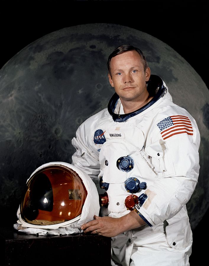 Neil Armstrong, the first man to walk on the moon, posing in his spacesuit prior to the famed Apollo XI lunar mission. NASM has just crowd-sourced the funding to preserve his space suit. (photo via Wikipedia)