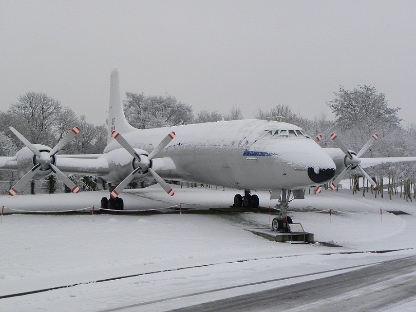 The museum's Britannia covered with snow ('©Trustees of the Royal Air Force Museum’)