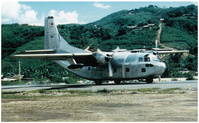 Air America C-123 on ramp at Long Tieng, 1970. Photo courtesy of D. Williams