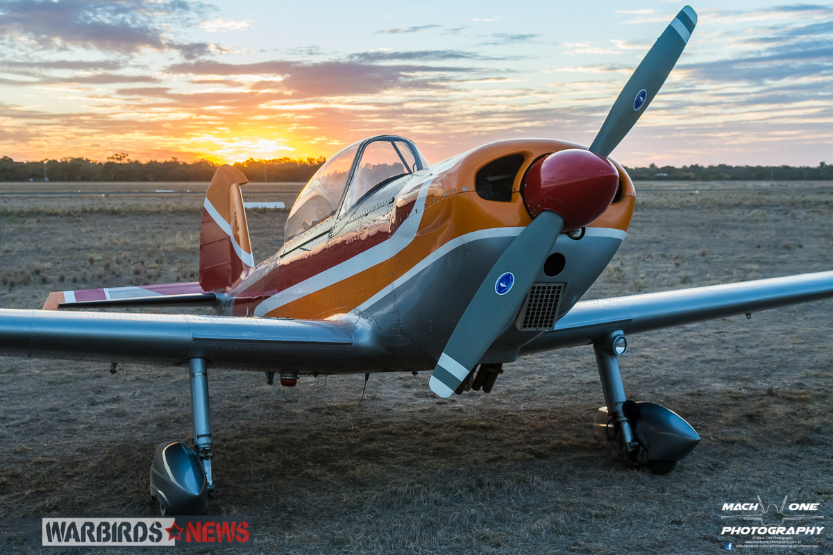 Richard Maclean’s modified Chipmunk T.10 VH-BVP in the glow of sunset. (photo by Matt Savage)