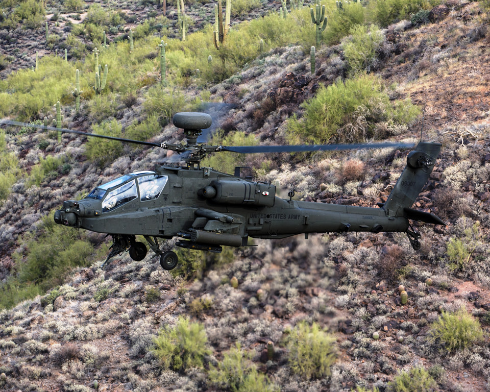 Apache AH 64E ground to air shoot in the Arizona desert. ( Image via Pacific Aviation Museum)