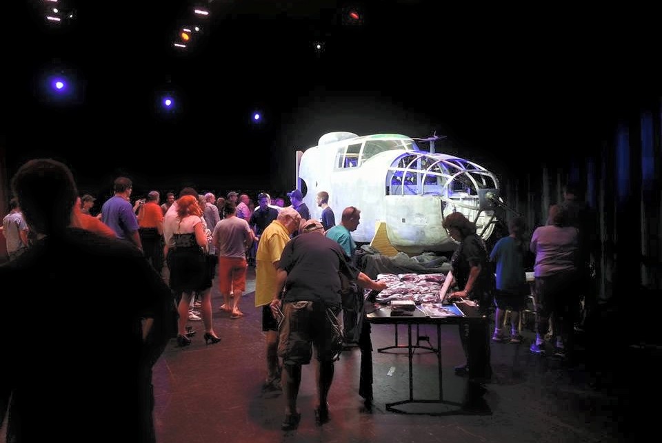 The B-25 forward fuselage with some of the Brighton High School faculty, students and their families at the Warbirds of Glory fundraiser. (photo via Warbirds of Glory)