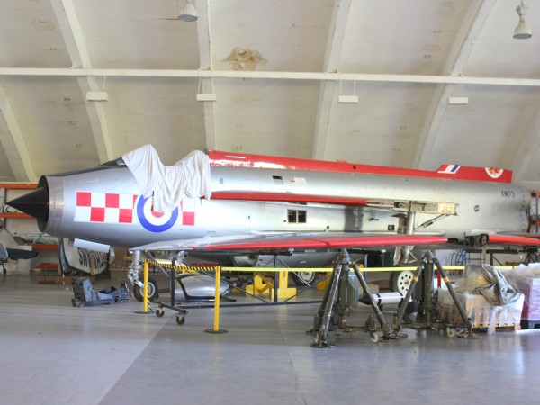This picture shows the BAC Lightning F.1A XM173 with wings and vertical fin removed, in storage at C2 Aviation at Cotswold airport pending a move to Dyson's at Malmesbury, Wiltshire. (Image credit Geoff Jones)