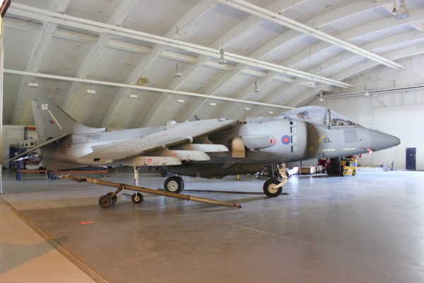 The BAe Harrier GR.7 ZD462 that was on display at Dyson's UK headquarters at Malmesbury, Wiltshire has now been removed in to storage at C2 Aviation at Cotswold airport pending planning approval for their display at Malmesbury. (Image credit Geoff Jones)