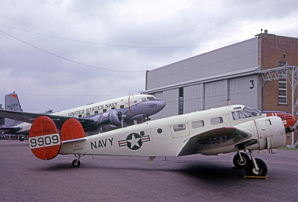 Locally based UC-45J Expeditor and a C-117D at RAF Mildenhall in May, 1966. (photo via Wikipedia)