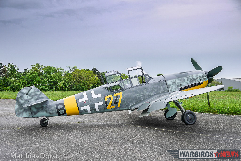 The newly-rolled out 'Bf-109 G-12' sitting on the tarmac with her two canopies open. (photo by Matthias Dorst via Klassiker der Luftfahrt)