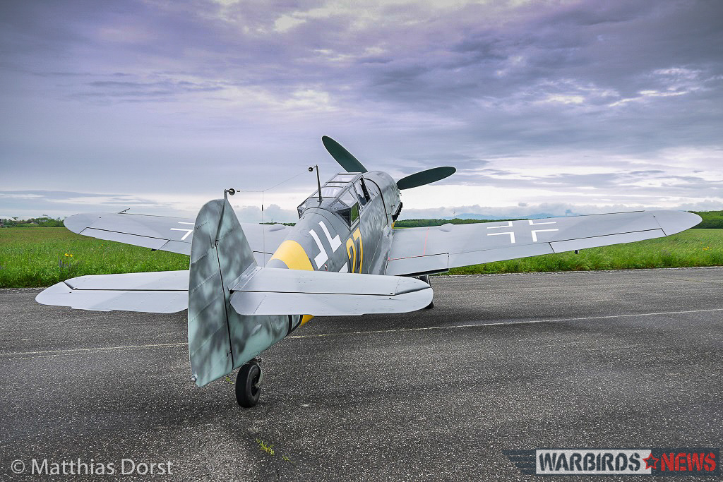 Waiting to fly... the 'Bf 109 G-12' sits patiently on the ramp. (photo by Matthias Dorst via Klassiker der Luftfahrt)