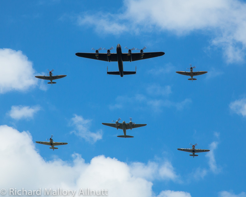 A similar formation to this flight at CWH's show in Hamilton, Ontario is expected at Warbirds Over the Beach in May. A Mosquito and a Lancaster formed up while flanked by a Spitfire and Hurricane will be an ultra-rare treat for any air show visitor. (photo by Richard Mallory Allnutt)