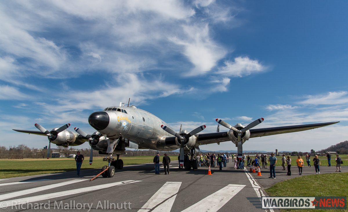 The Lockheed Constellation is a massive aircraft (even for a short fuselage version like Columbine II). Her size is amply demonstrated here as she literally fills the main runway at Bridgewater Air Park. (photo by Richard Mallory Allnutt)