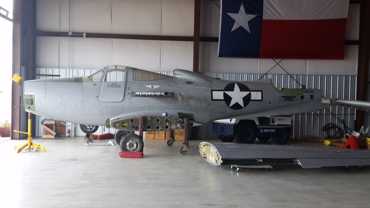 The CAF's P-63F sitting in her hangar awaiting her fate in March, 2015. (photo via P-63 Sponsor Group)