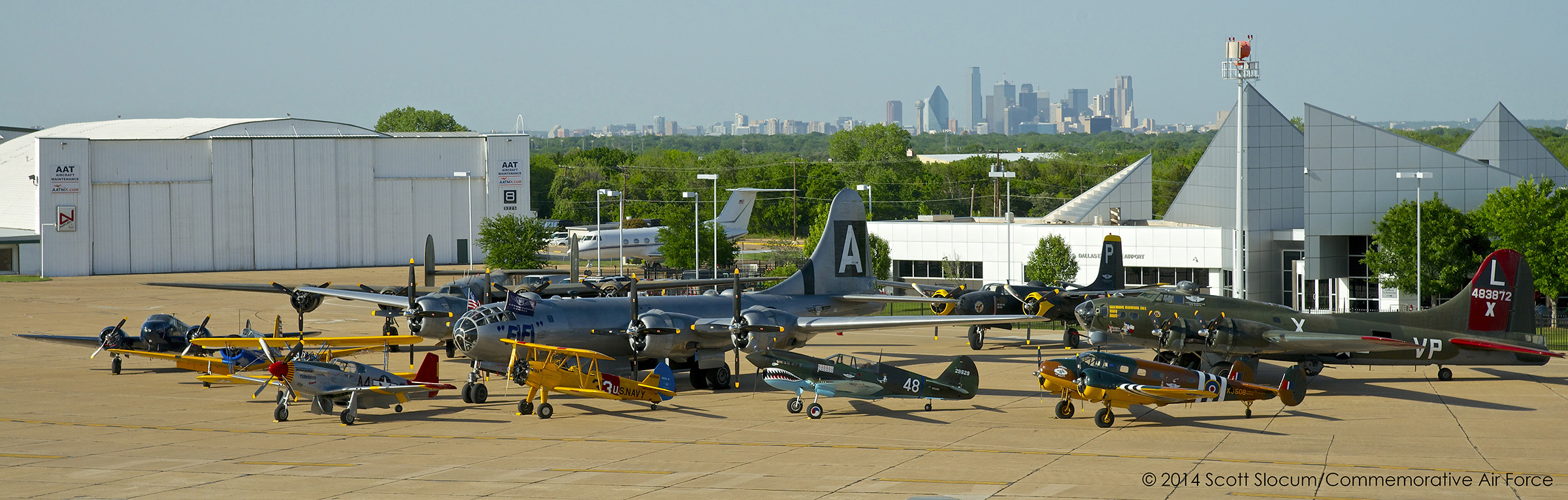 Several of the CAF aircraft at the National Air Base unveiling ceremony on Dallas Executive Airport (photo by Scott Slocum via CAF)