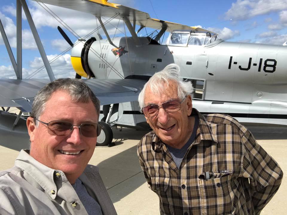 Chuck Greenhill (right) and Scott Glover stand beside the Grumman Duck in Kenosha, Wisconsin prior to her departure for the Mid American Flight Museum in Texas. (photo via Scott Glover)