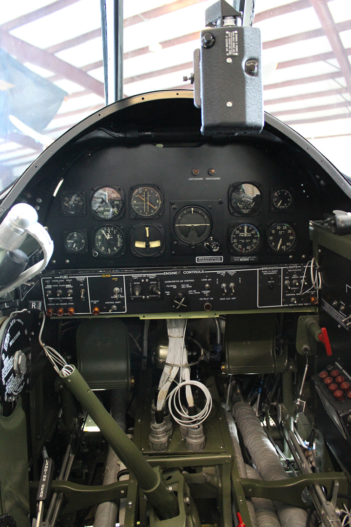 Co-pilot’s instrument panel installed. Note gun strike camera mounted. (photo via Tom Reilly) 