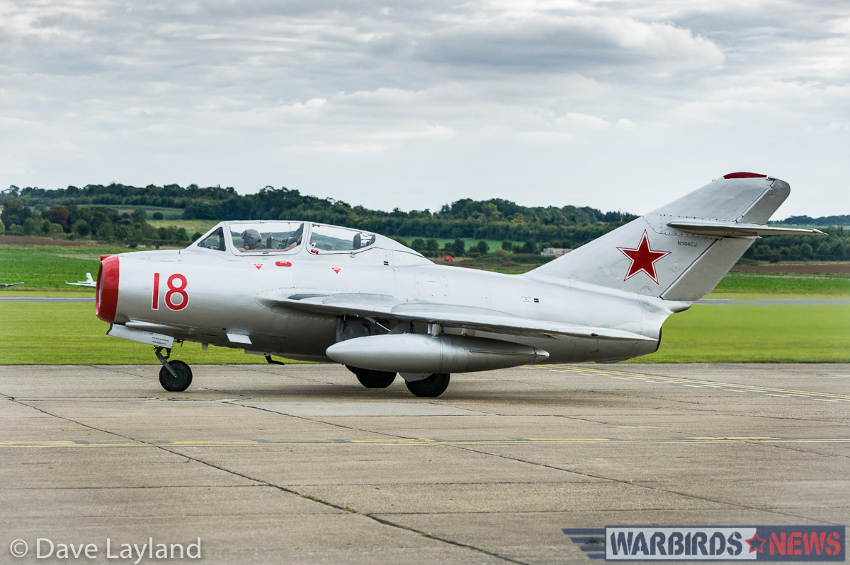 MiG-15UTI from the Norwegian Air Force Historical Squadron taxies out. (photo by Dave Layland)