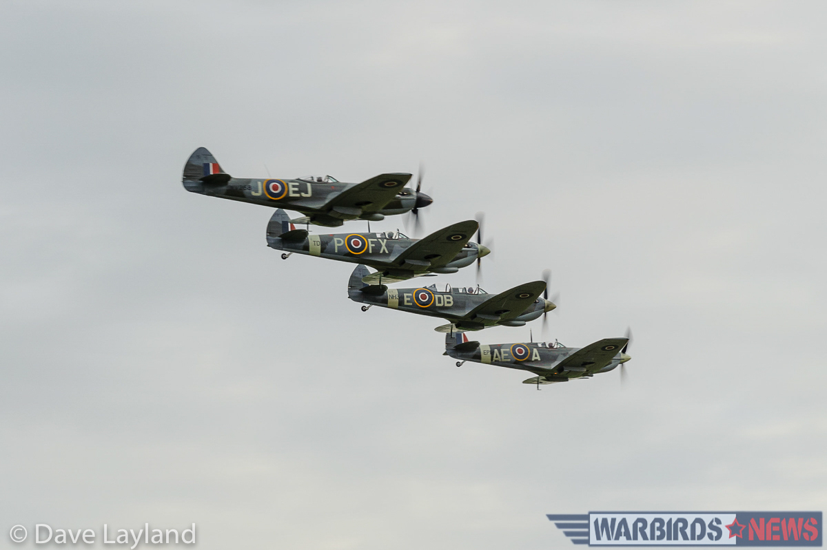 Four Spitfires in close formation. No less than thirteen Spitfires flew during the air show! (photo by Dave Layland)