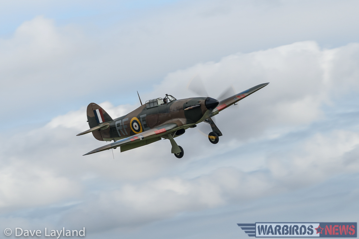 Hurricane P3700 of the Historic Aircraft Collection comes in to land. (photo by Dave Layland)