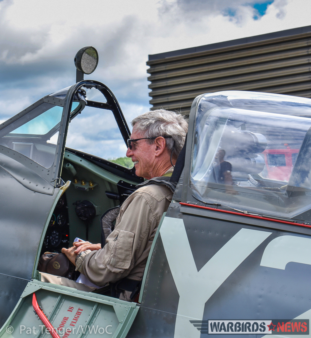 The boss getting ready to fly the Roseland Spitfire for the first time. The big smile on Mike Potter's face says everything you need to know about this special moment. (photo by Pat Tenger)