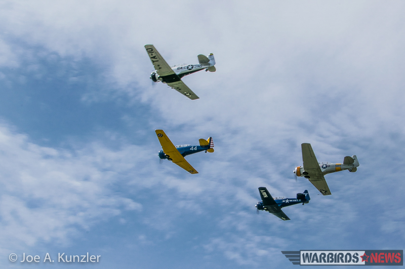 Four T-6 Variants Practicing Diamond Formation at the Heritage Flight Museum 16 April 2016 Fly Day. (Joe A. Kunzler Photo)