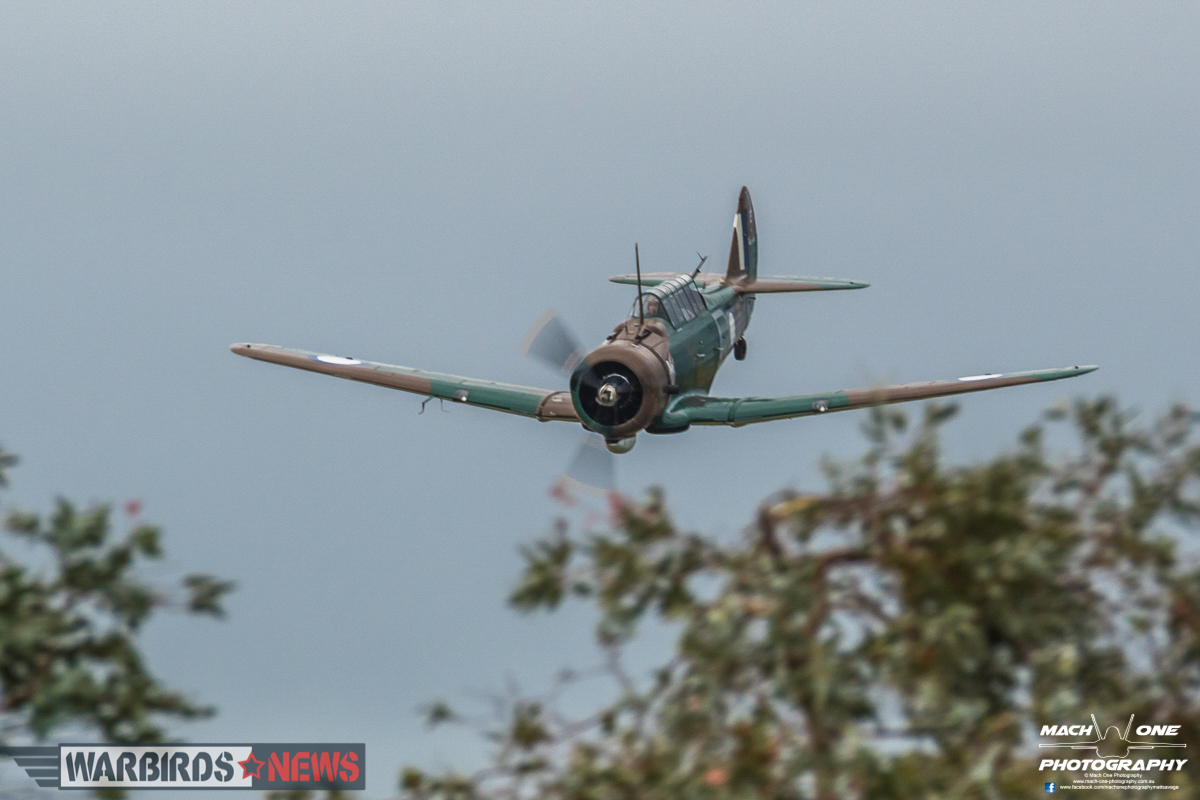 Paul Bennet dives for the deck during his Wirraway display. (Photo by Matt Savage/Mach One Photography)