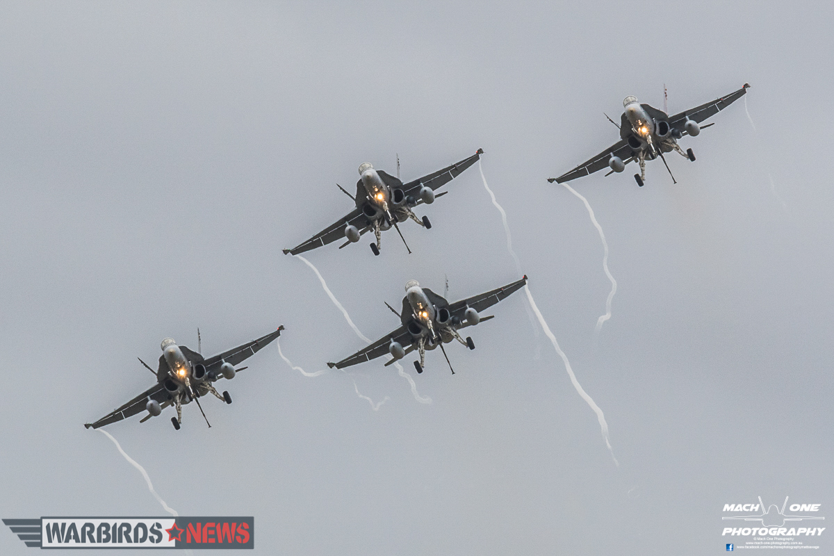 The Purple Cobras in their four Boeing F/A-18A Hornet fighters. (Photo by Matt Savage/Mach One Photography)