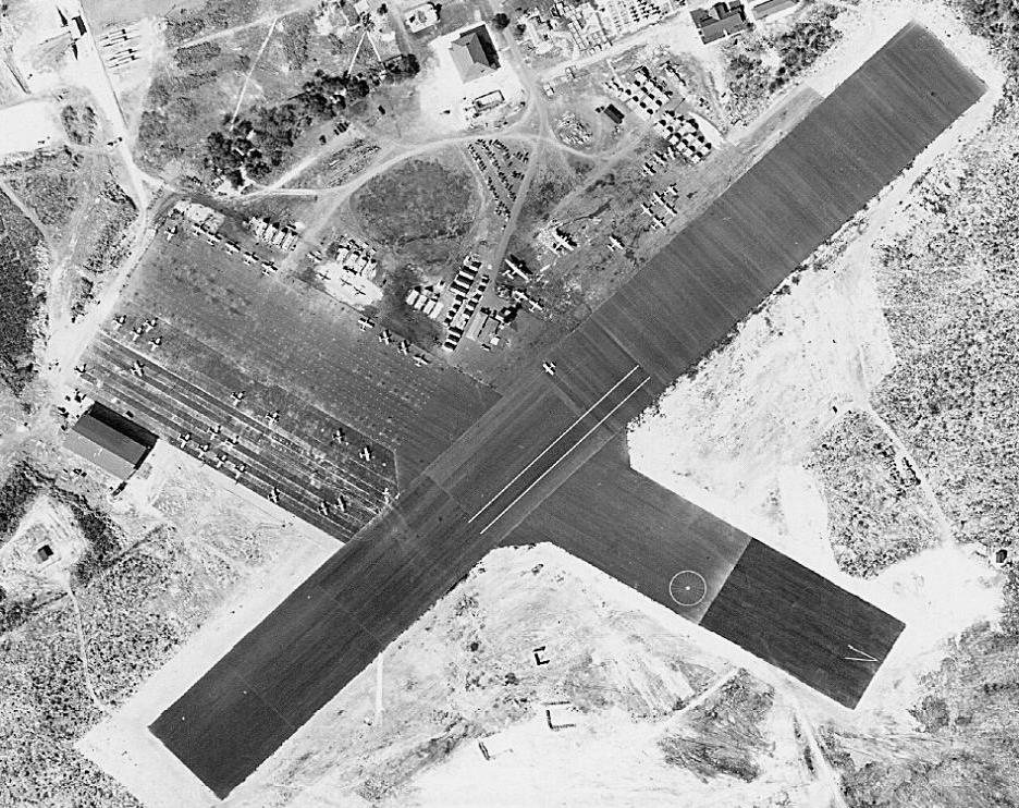 MCAS Ewa on Dec. 2, 1941. The parallel white stripes on the runway encompassed roughly the same area as an aircraft carrier deck.