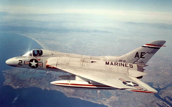 A U.S. Marine Corps Douglas F4D-1 Skyray (BuNo 134815) of Marine Fighter Squadron VMF(AW)-115 Able Eagles in flight. ( Source U.S. Marine Corps website ; U.S. Navy National Museum of Naval Aviation photo No. 1996.253.7328.029)