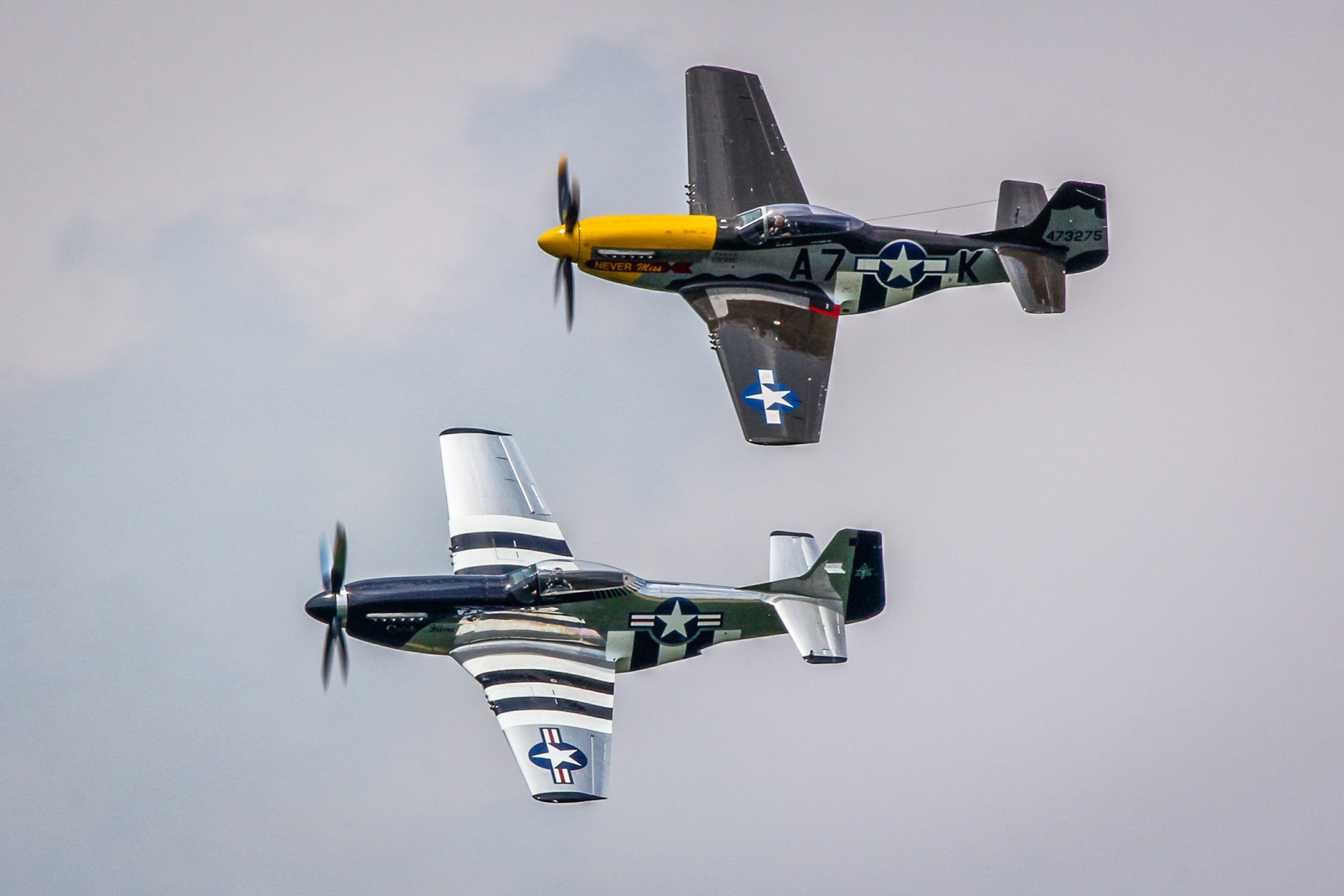 Two of the P-51D Mustangs in attendance included Mark Murphy in 'Never Miss' and Scott Yoak in 'Quick Silver'. (photo by Tom Pawlesh)