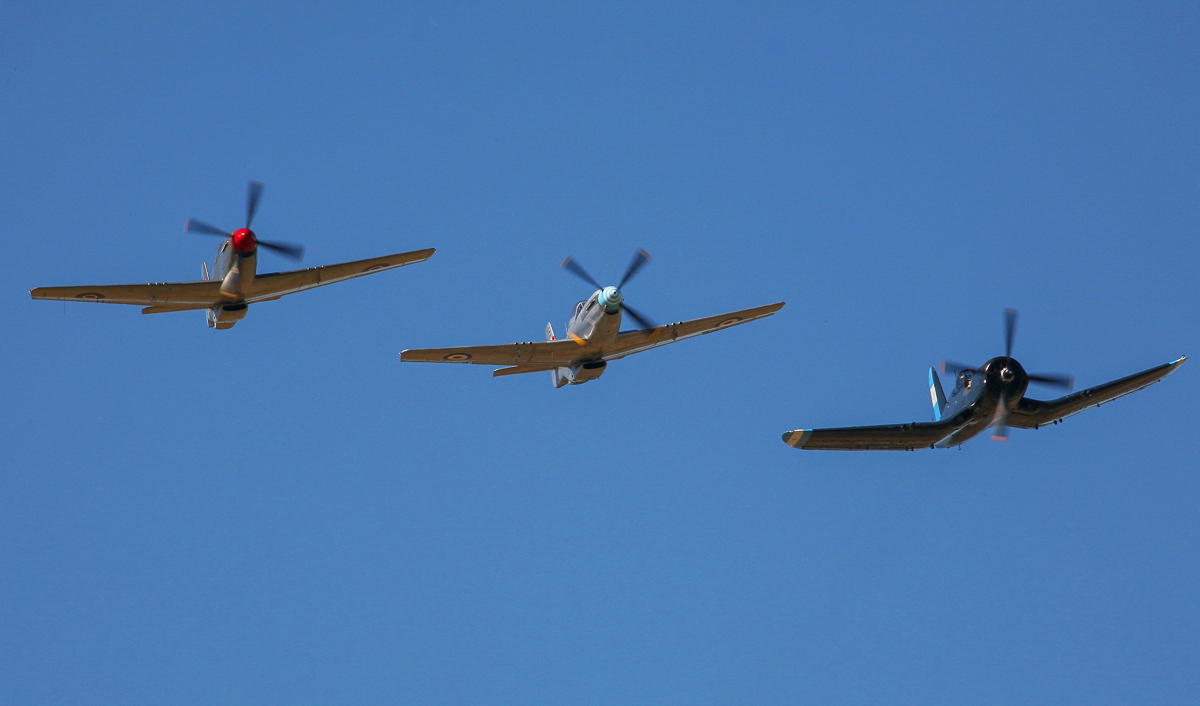 A closeup of the Mustangs and Corsair. (photo by Phil Buckley)