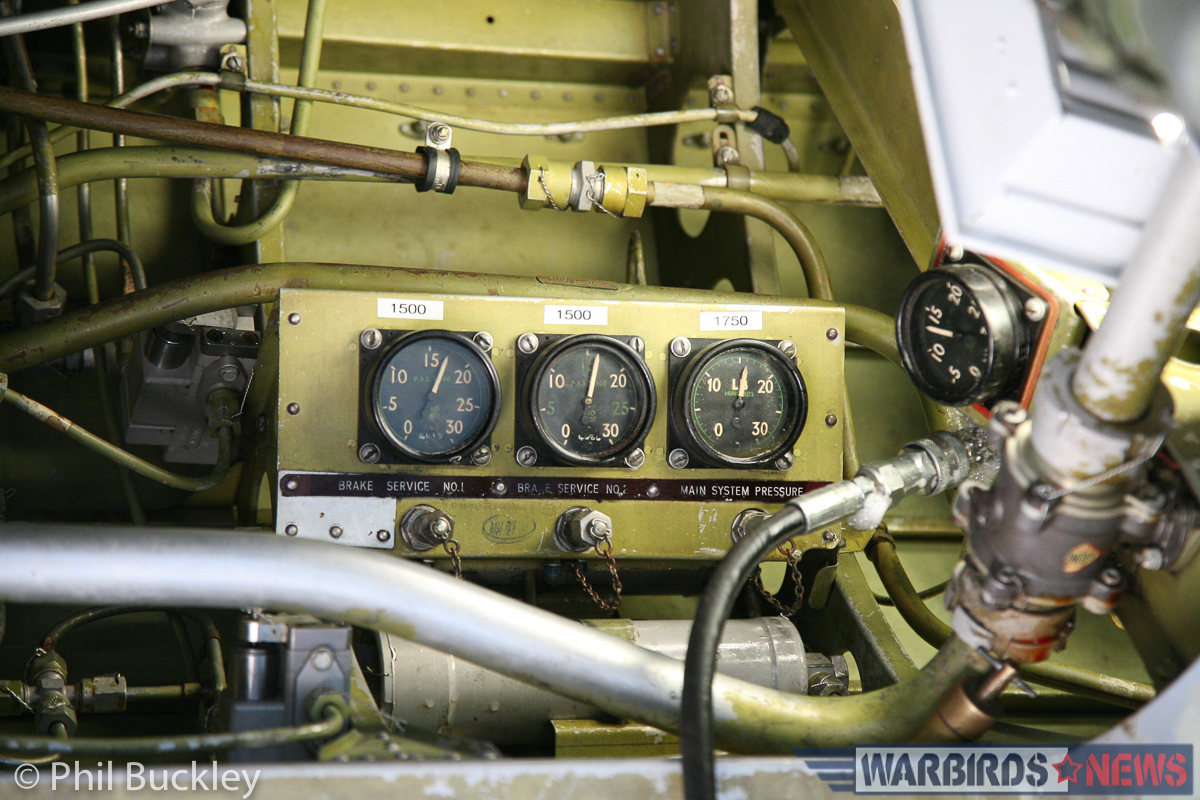 Brake line gauges inside the engine nacelle. (photo by Phil Buckley)