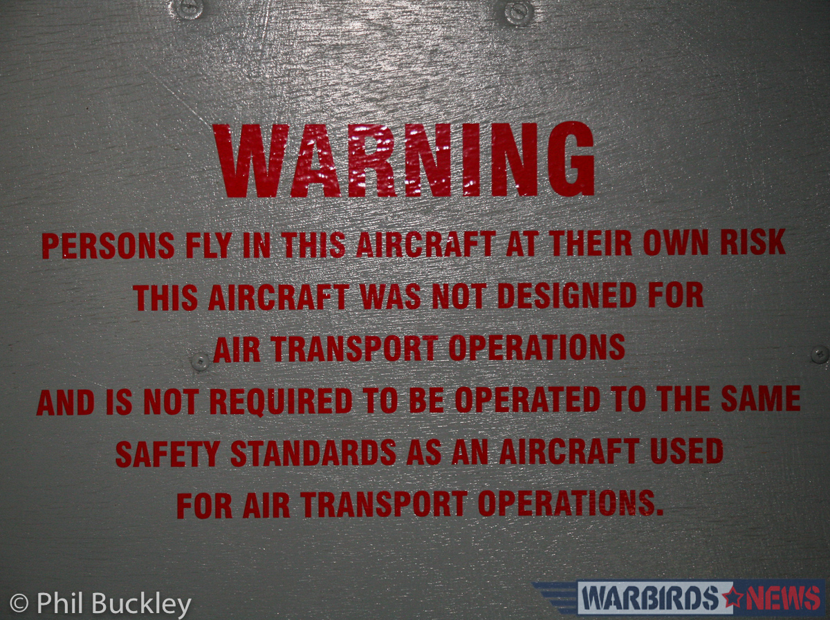 The passenger warning label. (photo by Phil Buckley)