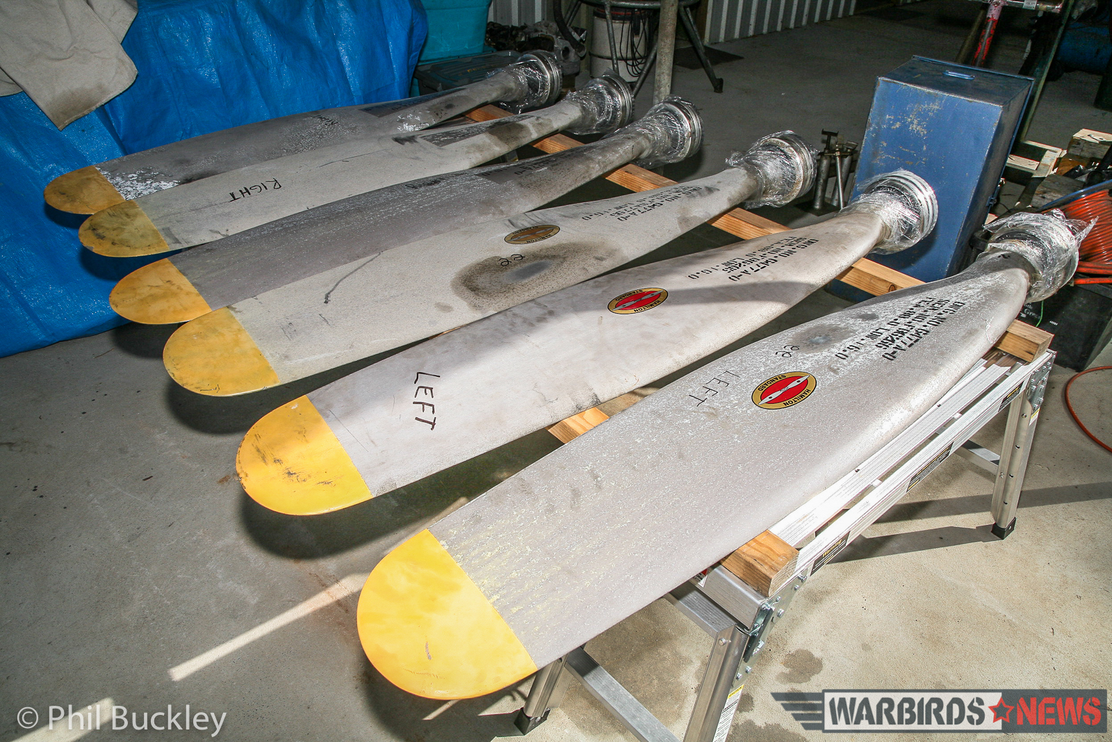 The project's propeller blades in storage. (photo by Phil Buckley)