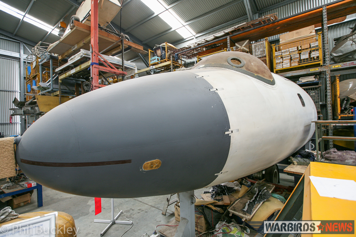 WD954's forward fuselage under restoration in the South Australian Aviation Museum's workshop. (photo by Phil Buckley)