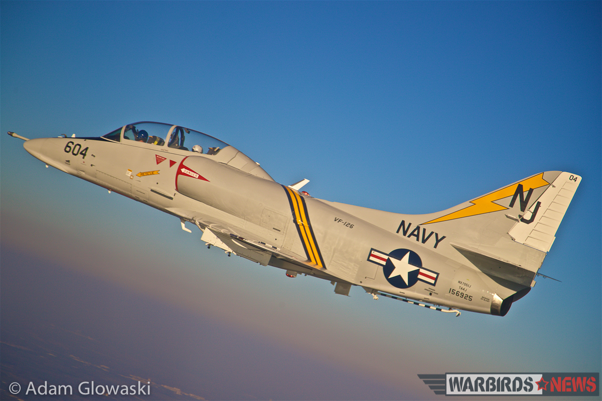 Doug Matthews making his second flight in his newly upgraded TA-4J on November 10th. (Photo by Adam Glowaski - Box 5 Media)