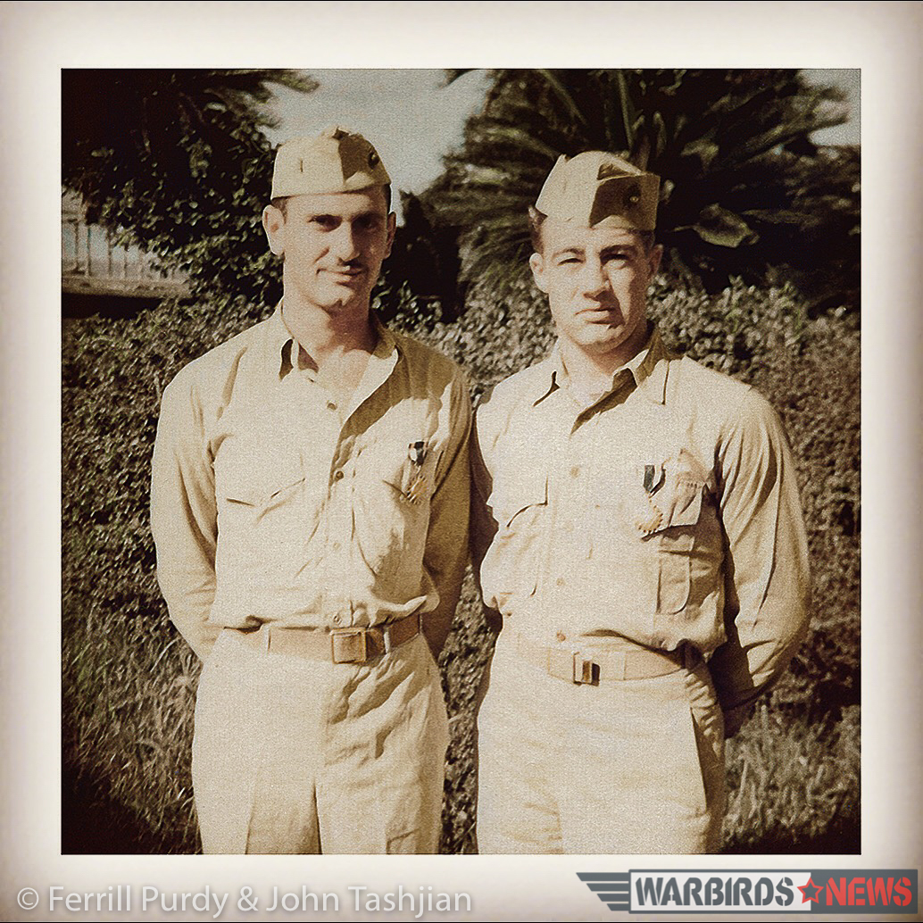 Major John H. Tashjian (left) and Lt. Col. Ferrill A. Purdy (right) in 1944. (photo via Michel Spry)