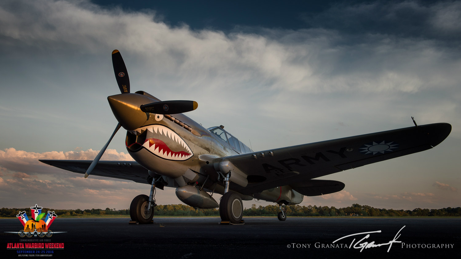 Military Aviation Museum P-40 Warhawk on the ramp of Dekalb Peachtree City Airport for the 2015 Atlanta Warbird Weekend. Photo by Tony Granata Photography.