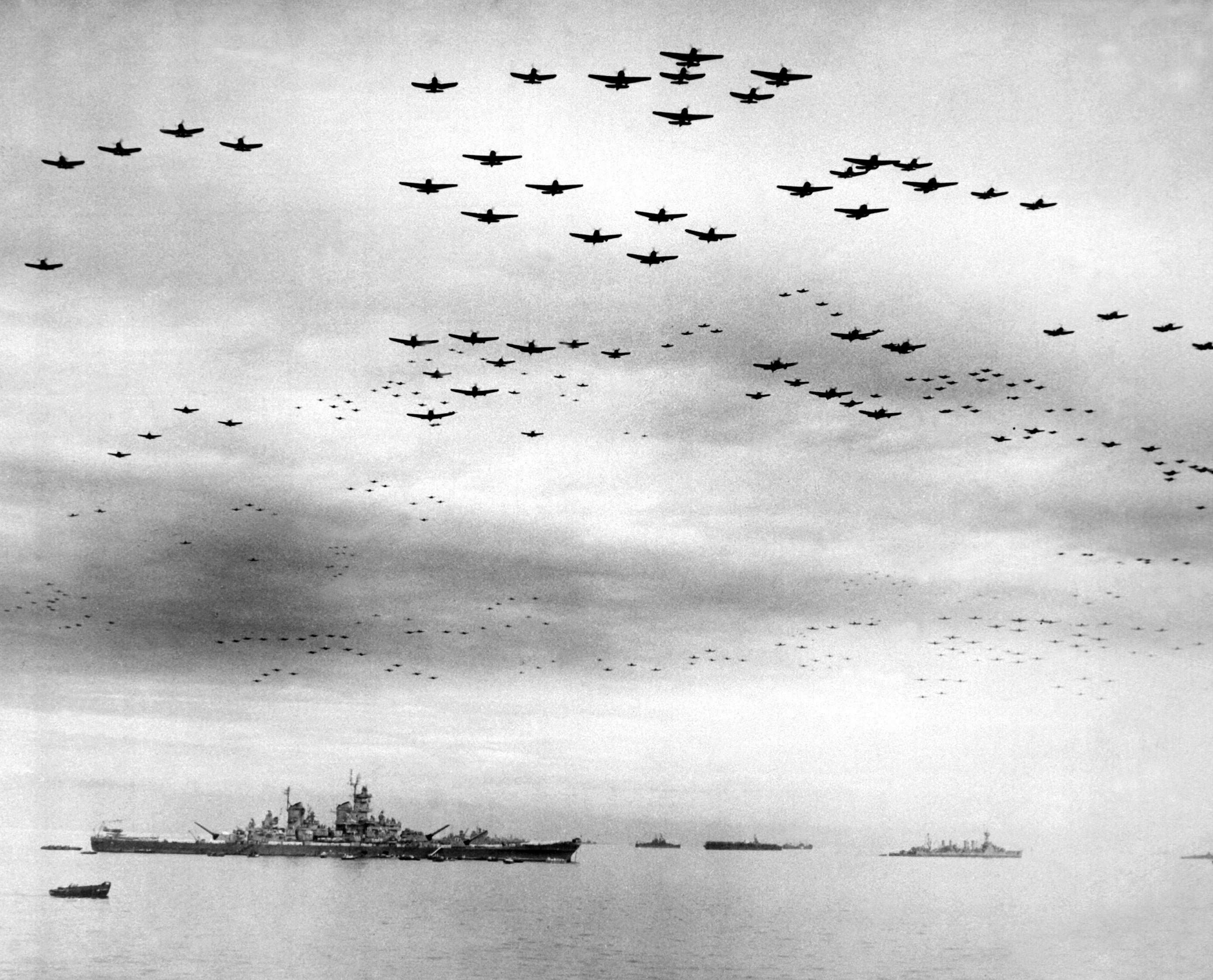 The massed flyover of Allied aircraft over Tokyo Bay during the WWII Japanese Surrender Ceremony aboard the USS Missouri below on September 2nd, 1945. Somewhere amongst the thousand aircraft thundering overhead is TBM-3E Avenger Bu.85632, the aircraft hoping to make the 70th anniversary flyover of the USS Missouri where she is now based, in Pearl Harbor, Hawaii. You can help her on that mission! (photo via Wikipedia)