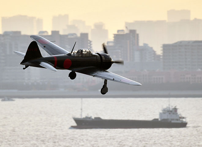 Mitsubishi A6M "Zero" Flies Over Japan