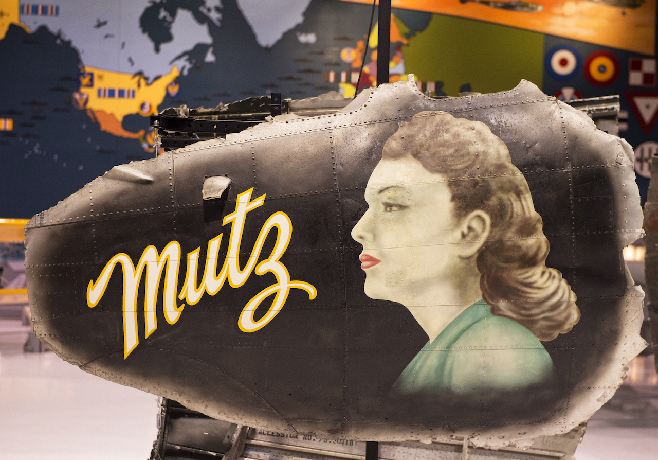 The nose art titled "Mutz," the nickname of the girlfriend of the airplane's pilot, is taken from a World War II B-17 bomber and on display at the EA AirVenture Museum in Oshkosh (EAA photo/Jason Toney). 