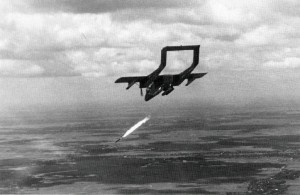 A U.S. Navy Rockwell OV-10A Bronco of light attack squadron VAL-4 Black Ponies attacking a target with a 12.7 cm (5 in) "Zuni" rocket in the Mekong Delta, South Vietnam, ca. 1969/70. Official U.S. Navy photograph no. 1139900 - Photographer: PHC R.A. Hill, USN.